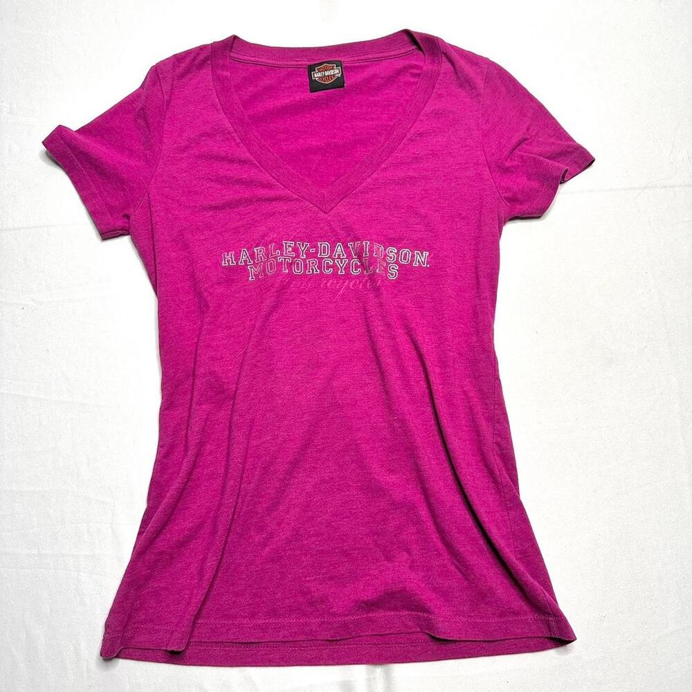 Harley Davidson Women’s Size Large Pink V Neck Vintage Baby Tee
